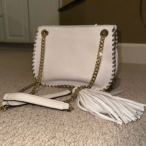 Michael Kors White and Gold Chain Crossbody/Shoulder Bag w/ removable tassel